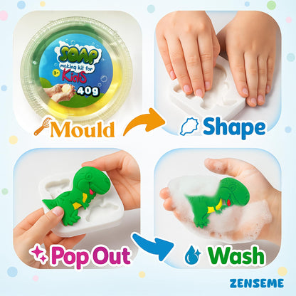 ZenseMe Soap Making Kit for Kids – DIY Soap Making Kit with Dinosaur Soap Moulds (3 Cute Dinosaurs) | Soap Making Supplies for Creative Play & Hygiene - DIY Kits for Kids with Mobile App