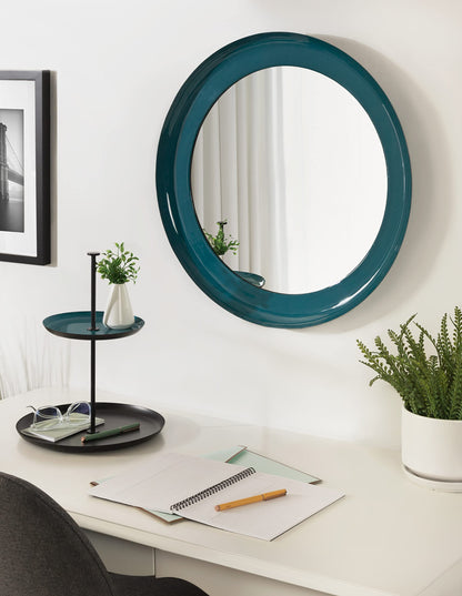 Kate and Laurel Laranya Modern Round Mirror, 22 Inch Diameter, Teal and Black, Decorative Circle Mirror with Metal Frame and Glossy Hand Applied Finish
