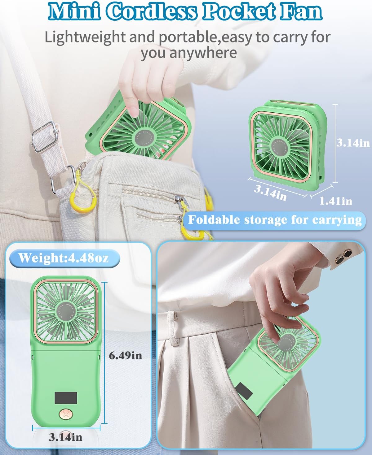 Mini Fan Handheld Foldable Fan, USB Personal Fans Portable Rechargeable Battery Fan 3 Speeds, Cute Face Cooling Fan for