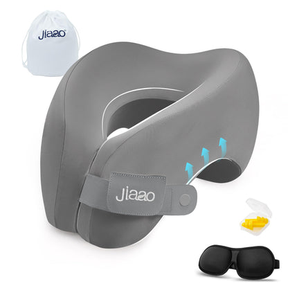 jiaao Neck Pillow Airplane, Memory Foam Travel Neck Pillows for Long Flight, 3D Eye Masks, Ear Plugs and Portable Drawstring Bag, Napping Pillow for Home, Road Trips, Sleep Rest and Travel Use