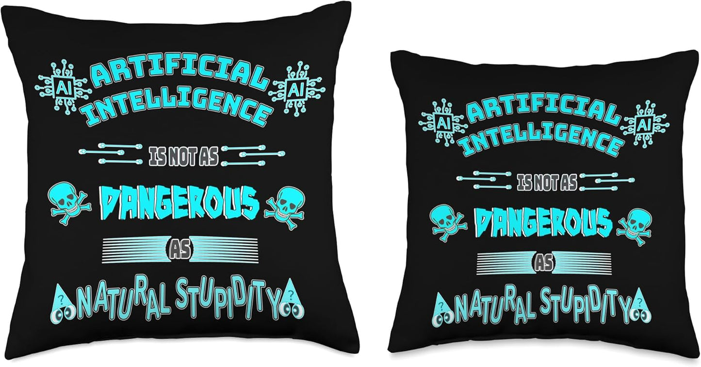 Funny AI Artificial Intelligence Tech Geek Sarcastic Teal Throw Pillow, 16x16, Multicolor