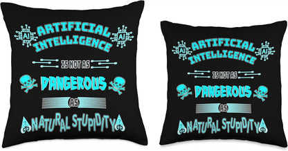 Funny AI Artificial Intelligence Tech Geek Sarcastic Teal Throw Pillow, 16x16, Multicolor
