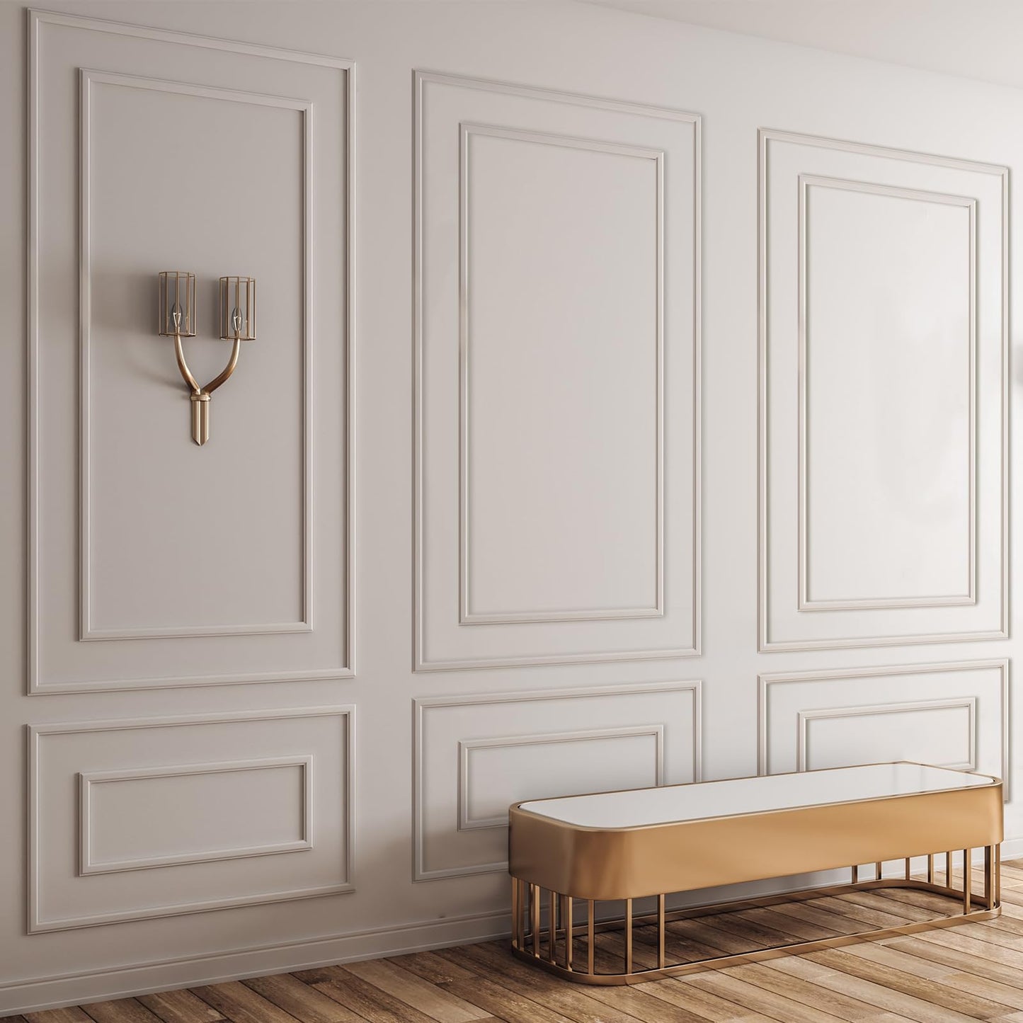 Pangda 6 Set Peel and Stick Wall Molding Kit Inner and Outer Layer Style Premade Wainscoting Panel for Interior Wall Moulding Decor Accent Wall Molding (31x54inch)
