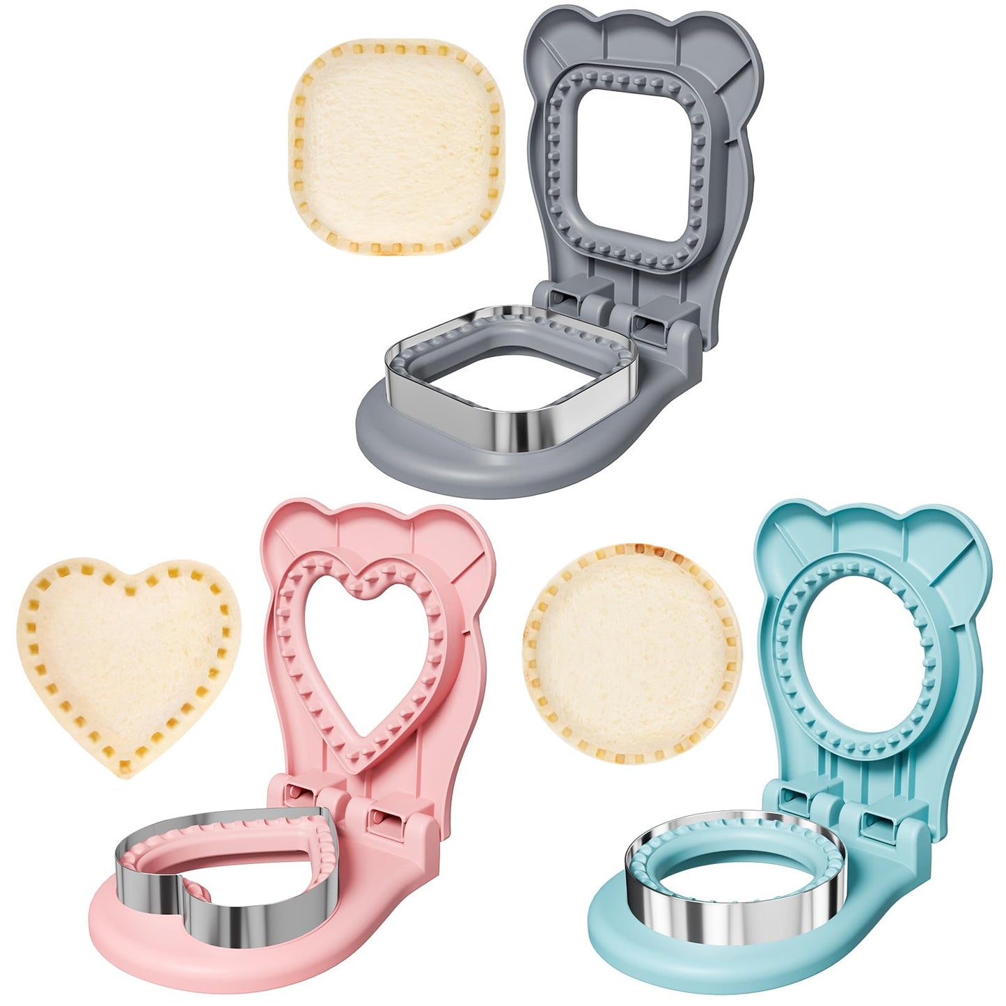 HINZER Sandwich Cutter and Sealer, Lunch Breakfast Sandwich Maker Stainless Steel Bread Decruster Heart Square Circle Cookie Cutter for Kids Children Adult Boys Girls