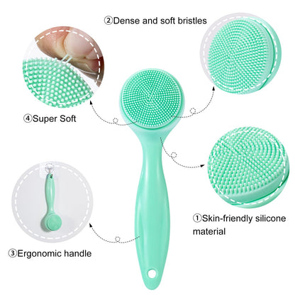 2 Pack Silicone Face Scrubber Exfoliating Brush, Manual Handheld Facial Cleansing Brush Blackhead Scrubber, Soft Bristles Waterproof for Face Skincare (Round-Pink)