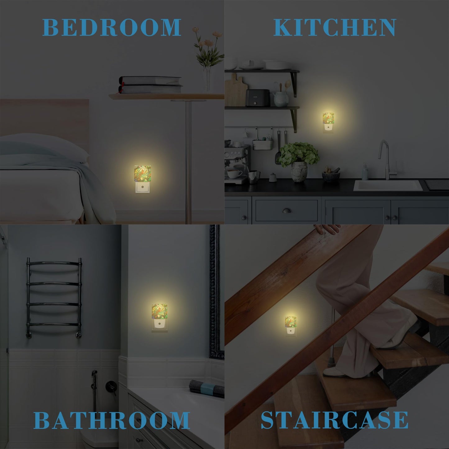 Uiaoiais Plug in Night Lights Christmas Stained Glass Cardinal Bird Nightlight Plug Into Wall Dusk to Dawn Sensor LED Night Light for Kid Girls Boys Room Decor,Hallway,Kitchen,Bathroom,Nursery,Stairs