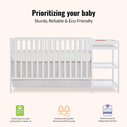 Dream On Me Synergy 3-in-1 Convertible Full-Size Baby Crib & Changer, White, Open Storage, GreenGuard Gold & JPMA, Pinewood, Converts to Day & Toddler Bed, 4 Mattress Heights, 1″ Changing Pad,
