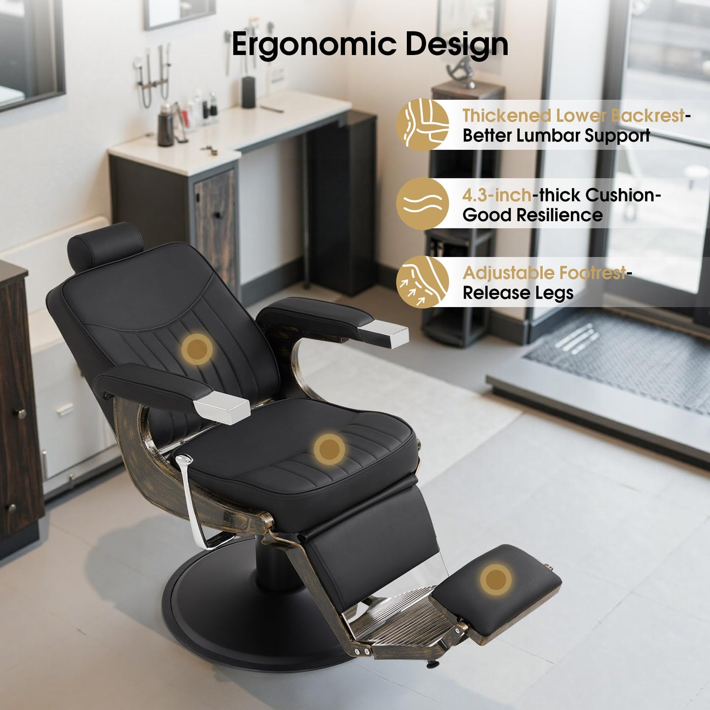 BarberPub Vintage Barber Chair Heavy Duty Metal Frame All Purpose Hydraulic Recline Beauty Salon Spa Equipment 2905