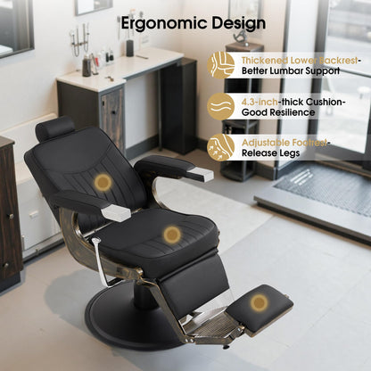 BarberPub Vintage Barber Chair Heavy Duty Metal Frame All Purpose Hydraulic Recline Beauty Salon Spa Equipment 2905