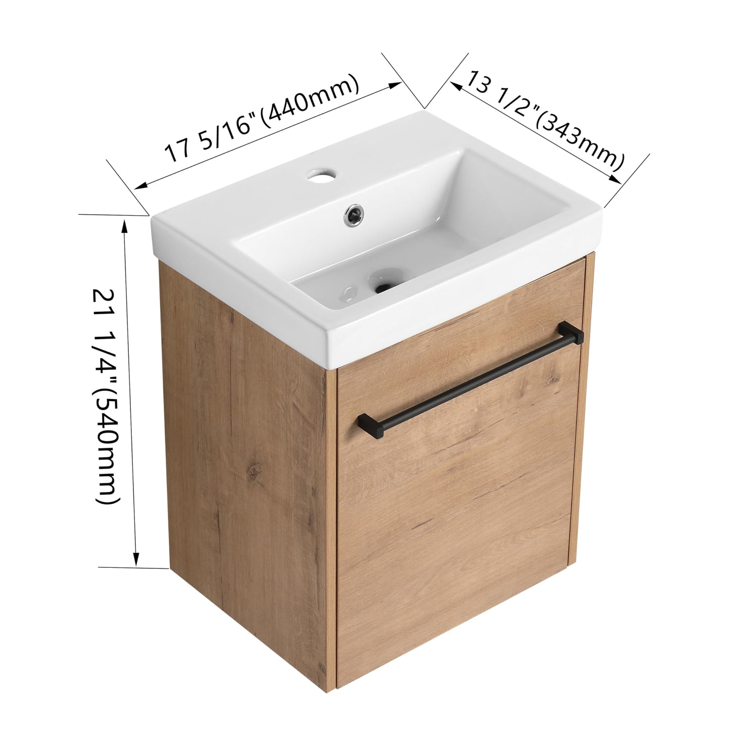 KEIKI 18'' Bathroom Vanity Cabinet with Sink, Wall Mounted Floating Bathroom Vanity with Soft-Close Cabinet Door, for Small Bathroom, Imitative Oak