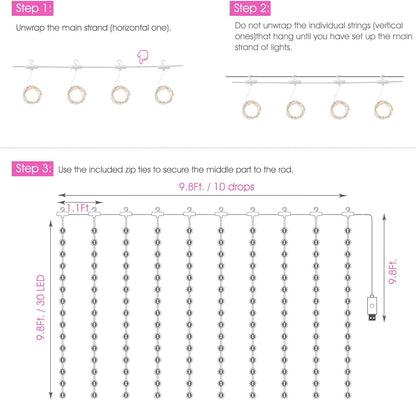 Minetom 300 LED Curtain Lights - Dimmable Fairy String Lights with Remote & Timer | Pink Indoor Decor