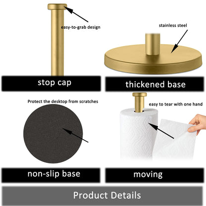 GWGTHZ Stainless Steel Gold Paper Towel Holder Countertop for Kitchen Bathroom, Standing Paper Towel Holder with Weighted Base.