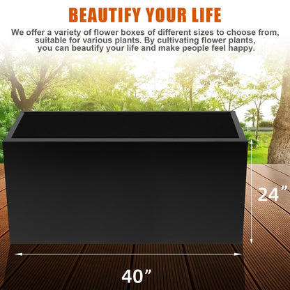Meyoppm 40"x16"x24" Steel Planter Box, Heavy Duty Galvanized Metal Planter with Drainage Hole, Rust-Resistant Indoor & Outdoor Planter for Patio, Balcony, Garden Black