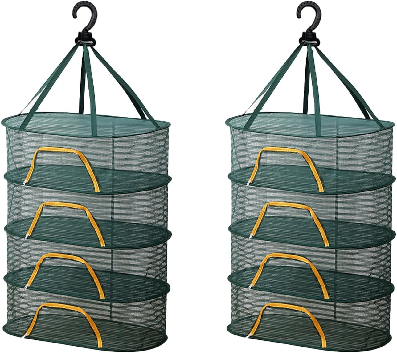 WALLBIG 2Pack 4Layer Foldable Mesh Drying Rack, Zipper Hanging Rack for Herbs, Indoor/Outdoor (Green)
