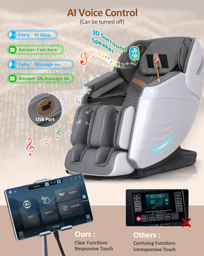 RELX 2026 Massage Chair Full Body, 20 Modes Zero Gravity SL-Track Shiatsu Massage Chair Built-in Heat System, Airbag Massage with Body Scan, Deep Yoga Stretch, Calfrest Extension and AI Control(White)