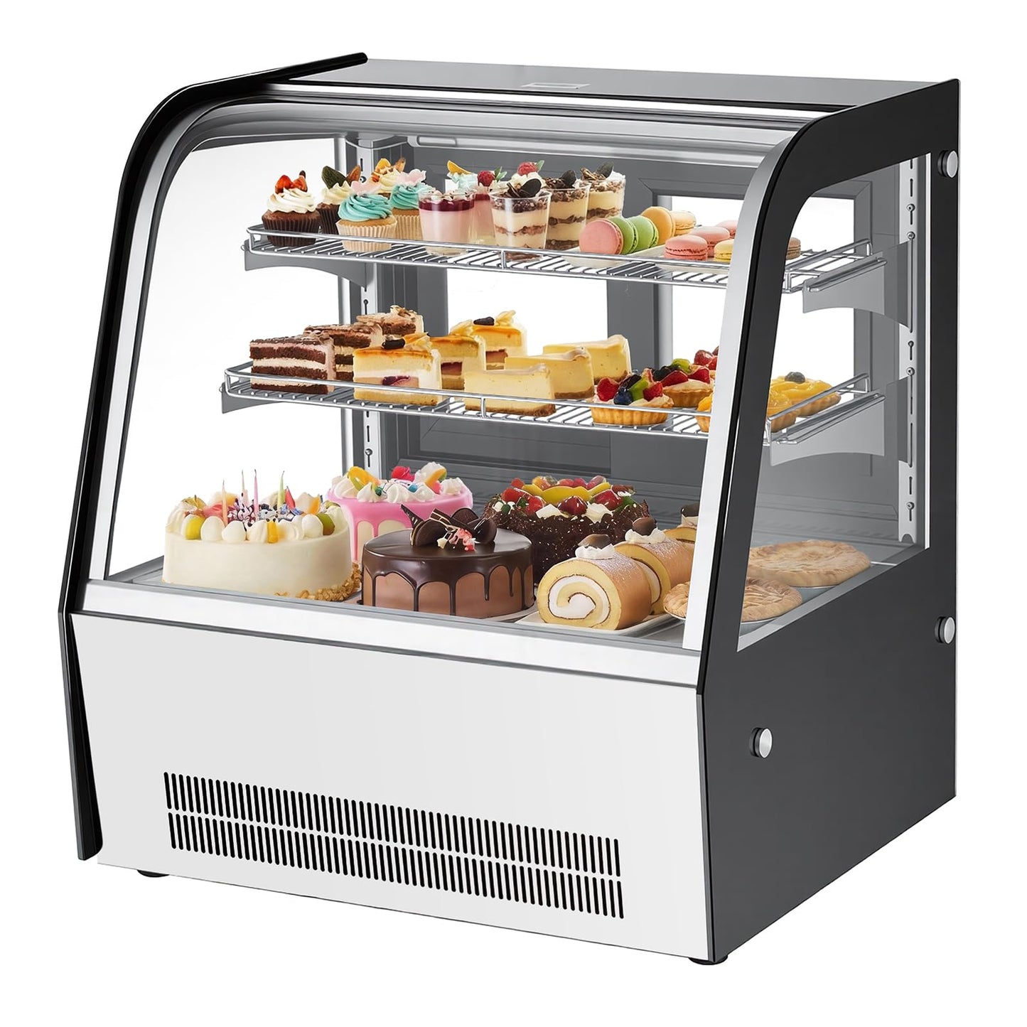 VEVOR Refrigerated Display Case, 4.2 Cu.Ft./105L Countertop Pastry Display Case, 2-Tier Commercial Cake Refrigerator with LED Lighting, TURBO Cooling, Frost-Free Air-Cooling, for Bakery, Dessert Shop