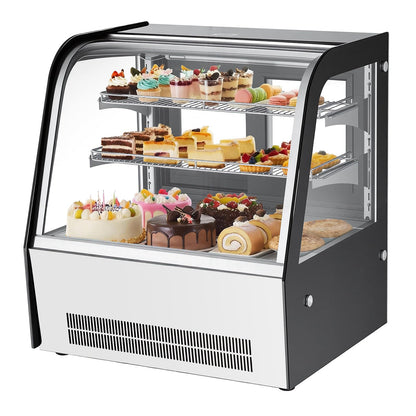 VEVOR Refrigerated Display Case, 4.2 Cu.Ft./105L Countertop Pastry Display Case, 2-Tier Commercial Cake Refrigerator with LED Lighting, TURBO Cooling, Frost-Free Air-Cooling, for Bakery, Dessert Shop