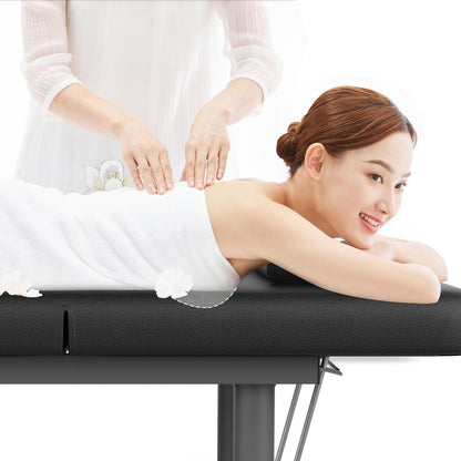 pouseayar Heavy Duty Professional Stationary Massage Bed Wide Stationary Massage Table with Backrest for Treatment Table Physical Therapy Spa Facial Bed, Metal Frame PU Leather, Black