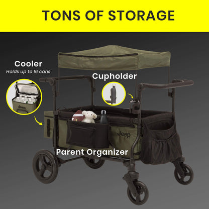 Jeep Deluxe Wrangler Stroller Wagon with Cooler Bag and Parent Organizer by Delta Children, Black/Green