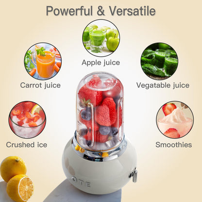 OTE Retro Blender for Shakes and Smoothies with 14 Oz Glass Jar, 4 Stainless Steel Blades, BPA Free, 20000r/m, Personal Glass Blender Best Choice for Kitchen Fruit Juicer Machines -Green