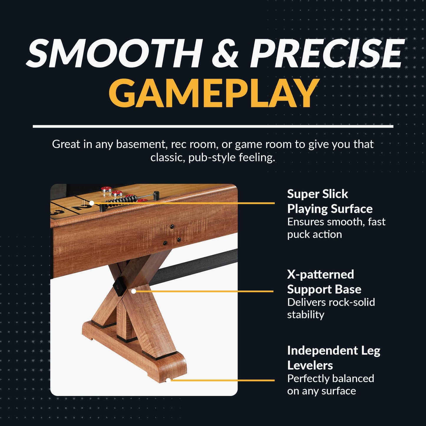Hathaway Daulton 9-ft Shuffleboard Table for Family Game Rooms with Padded Sidewalls, Legs Levelers, 8 Pucks, Table Brush and Wax, White Oak Finish