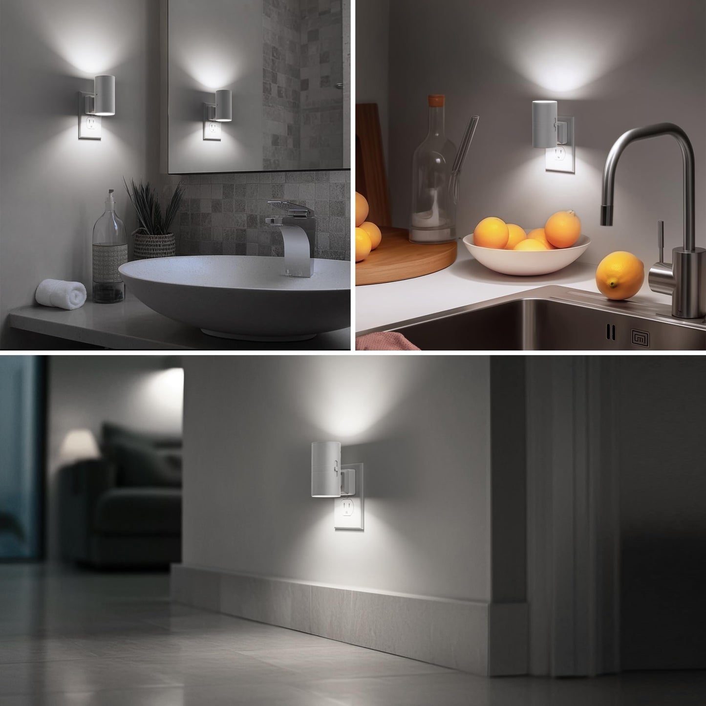 Briignite Night Lights Plug into Wall, Modern LED Night Light Plug in, Dusk to Dawn Sensor, Soft White 3000K, 0-100LM Adjustable Brightness, Dimmable NightLight for Hallway, Bedroom, Stairway, 2 Pack