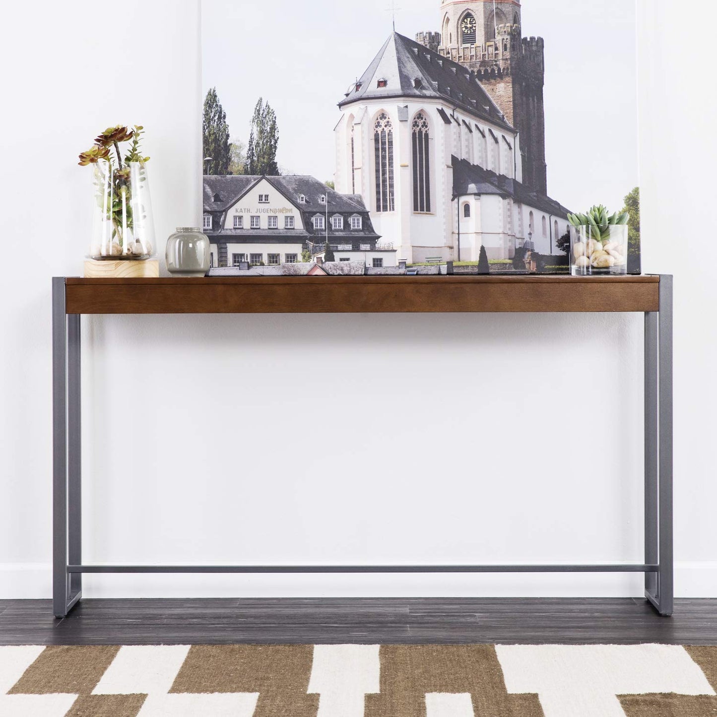 SEI Furniture - Holly & Martin Macen Console - Dark Tobacco with Gunmetal - Transitional Design, Brown Iron and Wood - Ideal for Entryway, Living Room (CM9912)