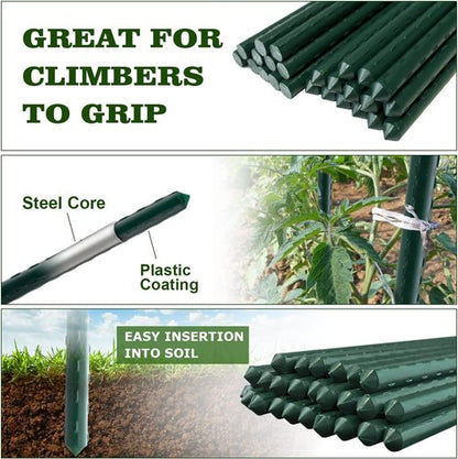 Jollybower 25pcs Steel Plant Stakes - 4 Feet Sturdy Support for Climbing Plants, Tomatoes & Flowers