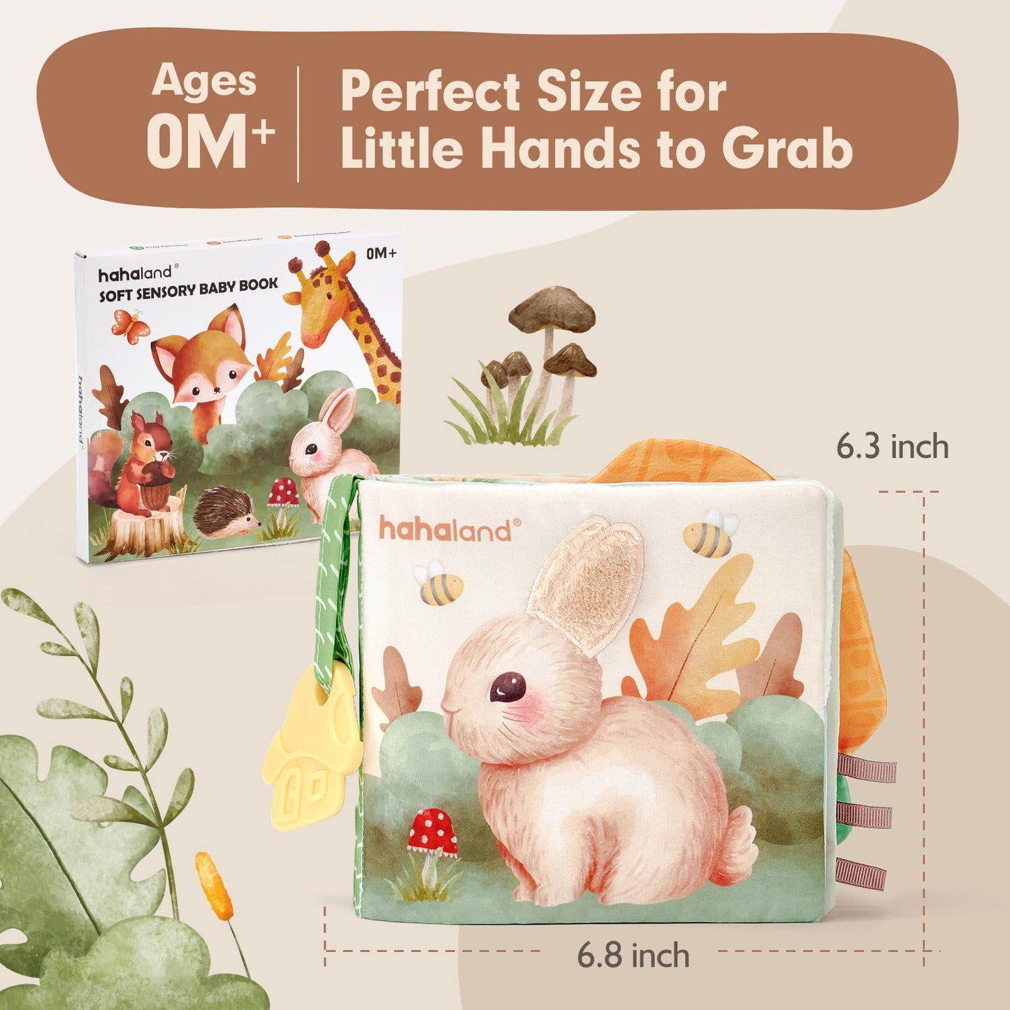 hahaland Baby Books 0-6 Months, Tummy Time Sensory Baby Toys 6 to 12 Months Touch Feel Book Textured Crinkle Books Baby Shower Birthday Gifts for Boys Girl 0 3 6 9 12 Months Baby Travel Toys