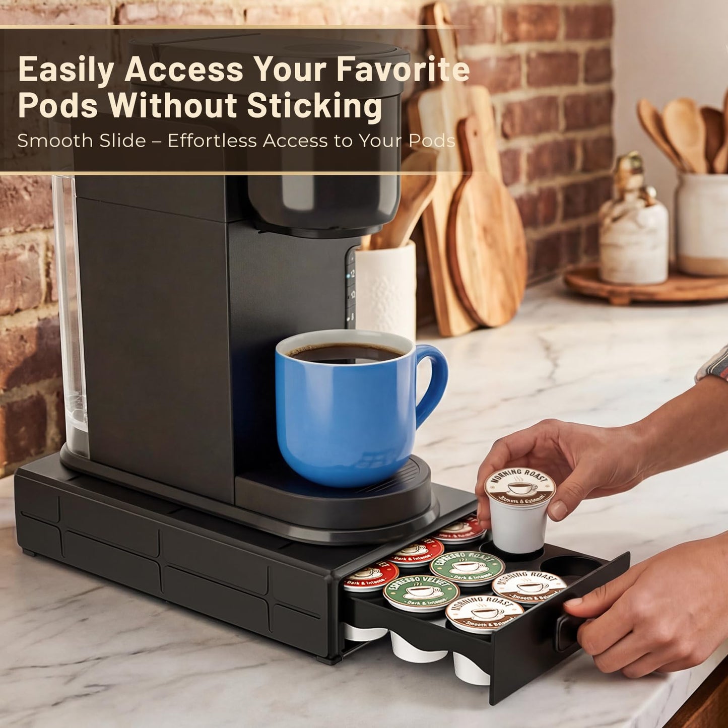 EVERIE Coffee Pod Organizer Drawer for Keurig K-Cup Pods, Holds 18 Pods - Compact, Easy-Access Design with Smooth Glide, Ideal for Small Spaces and Coffee Machines