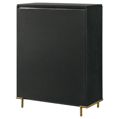 Coaster Home Furnishings - Arini - Wood - 5-Drawer Chest with Rounded Corners, Gold Knobs, Hidden Drawer and Wire-Brushed Finish - Coastal - Bedroom - Black - 224335