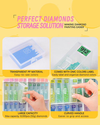 60pcs Diamond Art Storage Containers Trays ＆ Stand, Diamond Painting Accessories Diamond Painting Trays with Lids, 2-in-1 Diamond Art Tray and Beads Storage, Beads Gem Art Tools Storage Rack