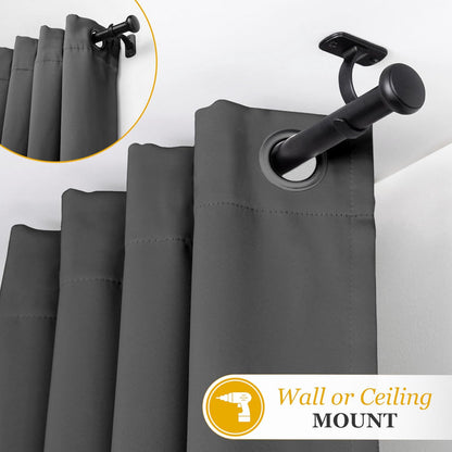 Kenney Weaver Cap End Indoor/Outdoor Black Curtain Rod, Adjustable 37-72 Inch for Windows & Patio