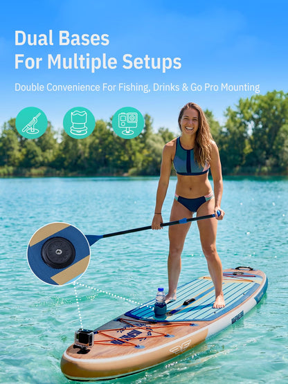 Niphean (Extra Large) Inflatable Paddle Board, SUP for 2+1 People/Family 500lbs Capacity Stand Up Paddle Board with SUP Accessories, StabilTrac Fin Non-Slip Paddleboard for Adults-Woven Wood