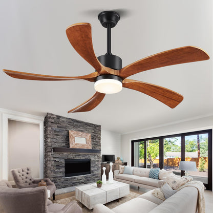 Forrovenco 72 In Ceiling Fans with Lights and Remote, USA Original Patent 72" Large Ceiling Fan, 3 Downrods, 5 Solid Wood Blades, 6 Speeds Quiet DC Motor Modern Outdoor Indoor Fan, 72in Yellow Walnut