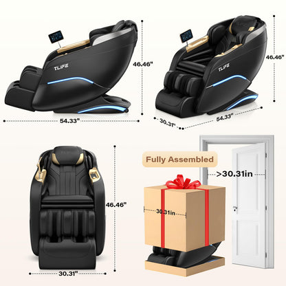 TLIFE Massage Chair Full Body, 160°Zero Gravity Recliner with Body Scan, 50" SL-Track Shiatsu Massage Chair, Fixed Point Massage, Foot Rollers, 12 Auto Modes, Deep Yoga Stretch, Heating, Black