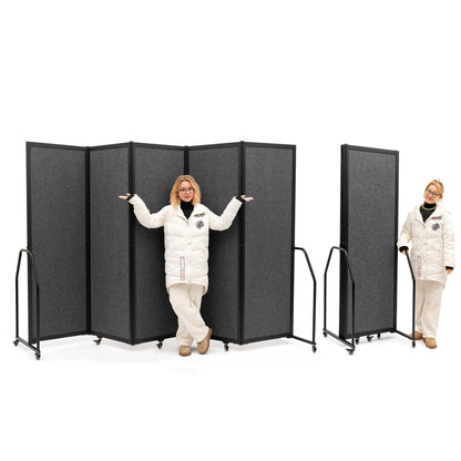 Artigwall Folding Privacy Screens Freestanding partition with Wheels and arms Portable dividers for Medical Hospital Offices 5 Panel, Dark Gray