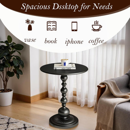 13.8" Side Table - Round Small Accent Table with Metal Base, Multifunctional Vintage Coffee Table for Living Room