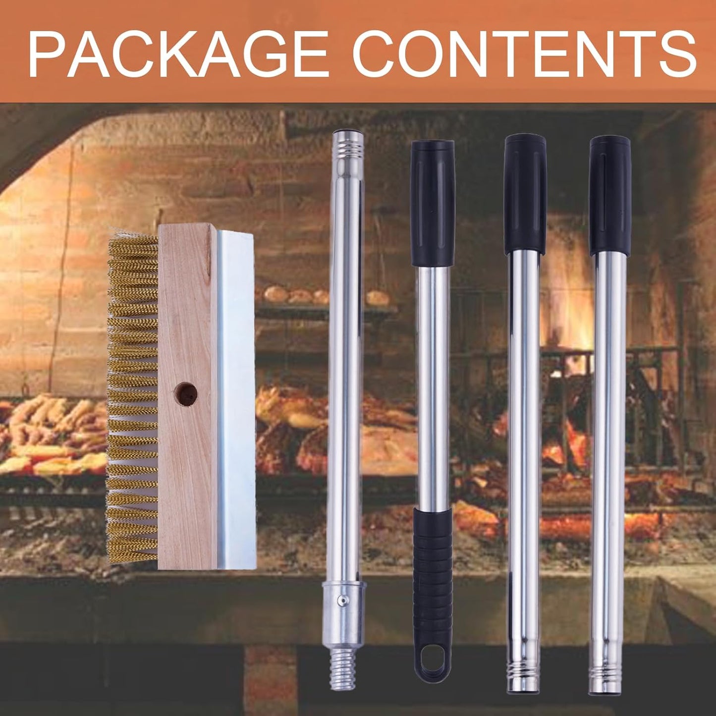 LAKIDOGS 4 Commercial Aluminum Pizza Oven Brush, Grill Brush, Wire Brushes, with Scraper and Sections of Detachable