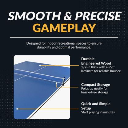 Hathaway 9 ft Quick Set Table Tennis Conversion Top – Regulation Sized, Foldable, Durable Engineered Surface, Protection Pads – Indoor Ping Pong Table Topper for Pool Table w/Net & Posts – Blue
