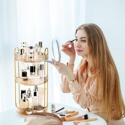 Cididu 360 Rotating Makeup Organizer, 3 Tiers Plastic Bathroom Spinning Holder Rack, Round Lazy Susan Organizer, Large Capacity Countertop Shelf for Cosmetics, Perfume, Skincare, Spice, Toiletries