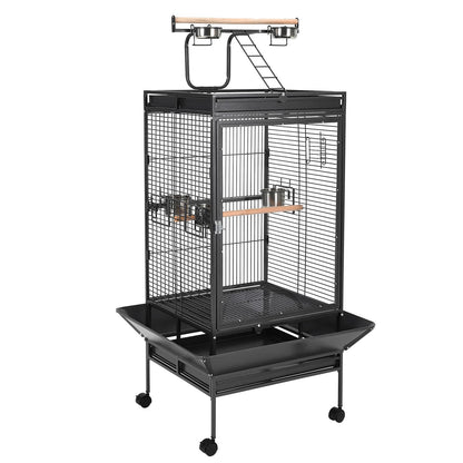 64.4" Tall Large Bird Cage, Metal Parrot Cage with Rolling Stand, Play Top & Bowls - Bird Aviary for Parrots, Parakeets, Conures, Cockatiels, Indoor Outdoor Aviary for Outside Porch Garden Yard