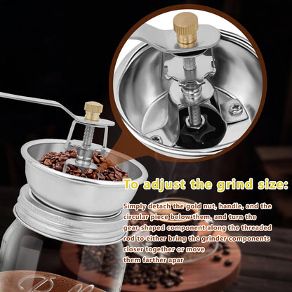 Coffee Grinder Lid for Mason Jar of Regular Mouth Manual Coffee Grinder for Home Use Stainless Steel Spice Grinder