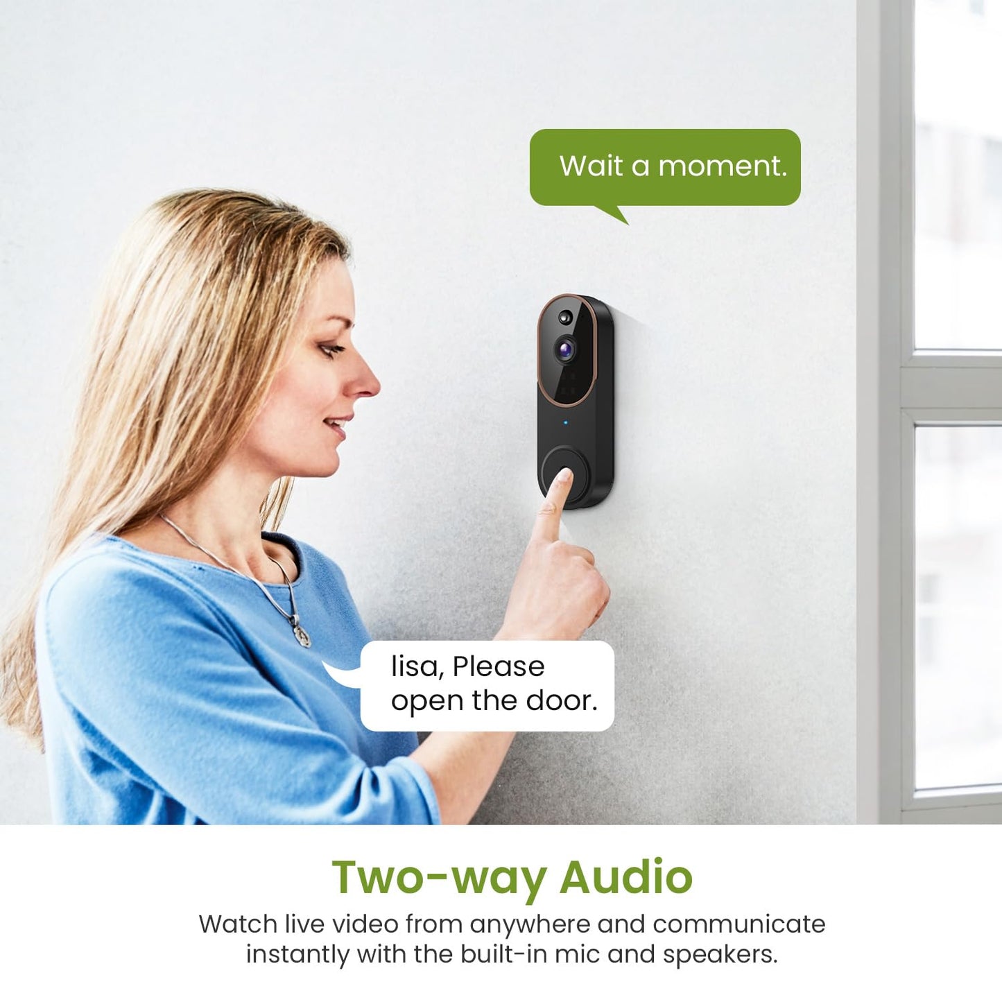 1080P Wireless Video Doorbell Camera, Smart Outdoor Surveillance Cam, FHD Live View, Cloud Storage, AI Human Detection, Instant Alert, Night Vision, Two Way Audio, 2.4G WiFi Only (Purple)