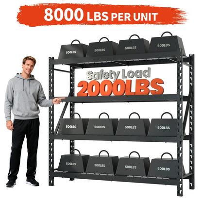 DYNALOAD 8000 Lbs Heavy Duty Garage Shelving, 4-Tier Adjustable Metal Storage Shelves, Industrial Steel Rack for Garage Basement Warehouse, 77" W x 24" D x 72" H