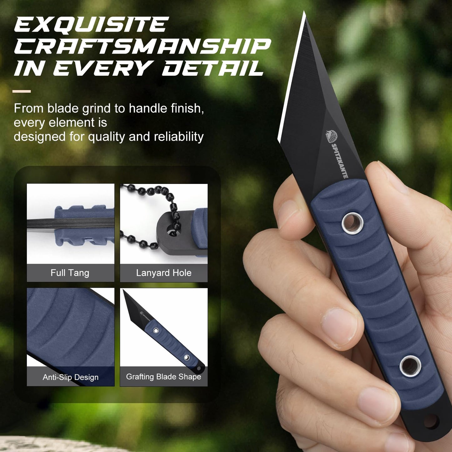 SPITZKANTE Precision Grafting Knife, Full-Tang Design, Precision Gardening Tool for Budding, Bonsai and Plant Grafting, Blue Handle