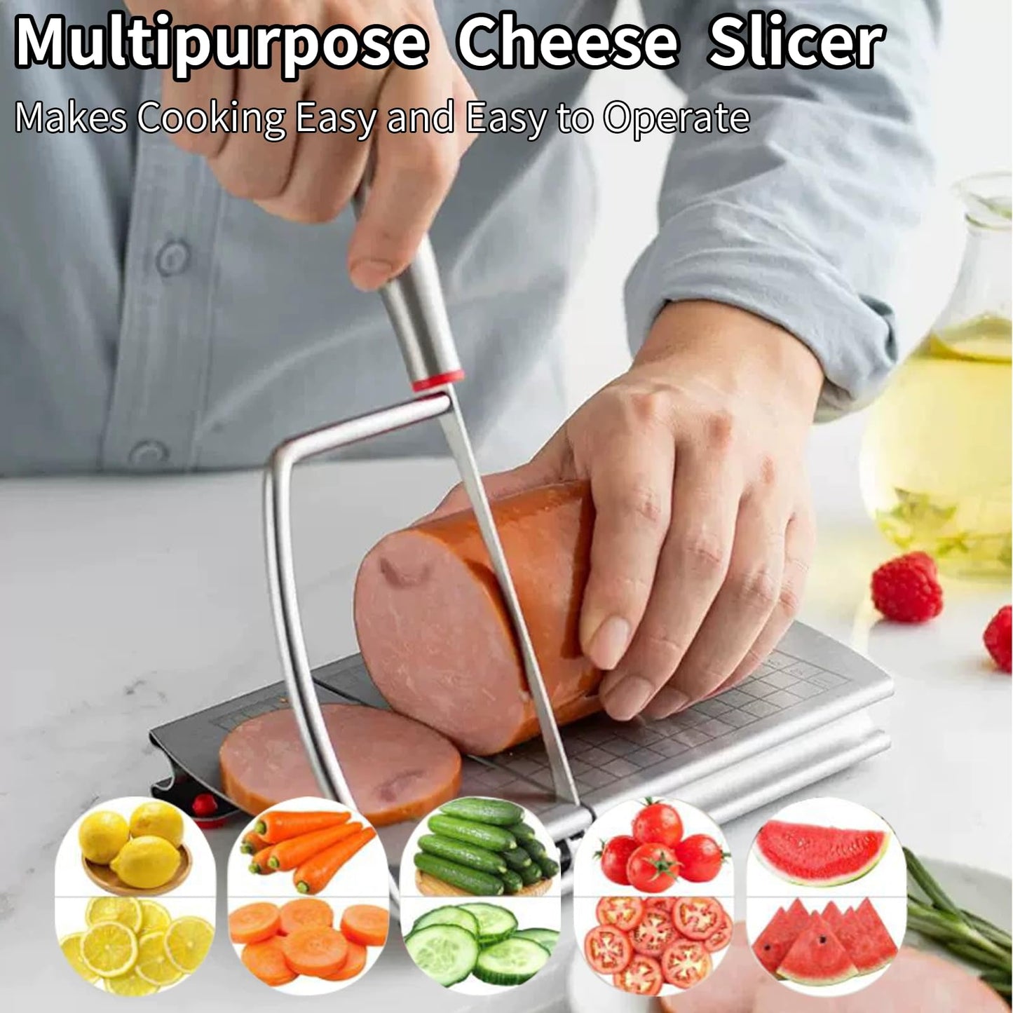 YIHAOSSING Cheese Slicer,Stainless Steel Cheese Cutter,Multipurpose Cheese Slicers with Grid Scale and Anti Slip Rubber Pads for cutting Cheese,Butter,Sausages,Bread
