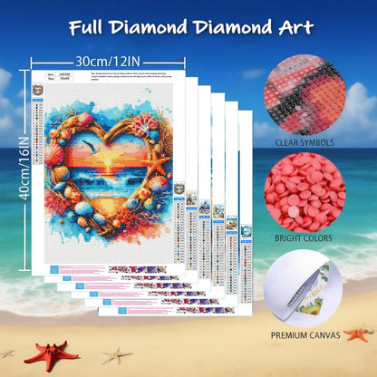 Clendo 6 Pack Beach Diamond Painting Kits for Adults, 5D Coast Diamond Art Kits for Beginners, DIY Full Round Drill Paint by Diamonds Dots for Home Wall Decor 12 x 16 Inch