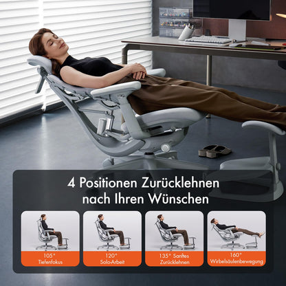 LiberNovo Dynamic Ergonomic Desk Chair + StepSync Footrest Bundle - Comfy Home Office Chair with Adaptive Lumbar Support, 160° Recline & Built-in Spine Stretch, Gray+48cm
