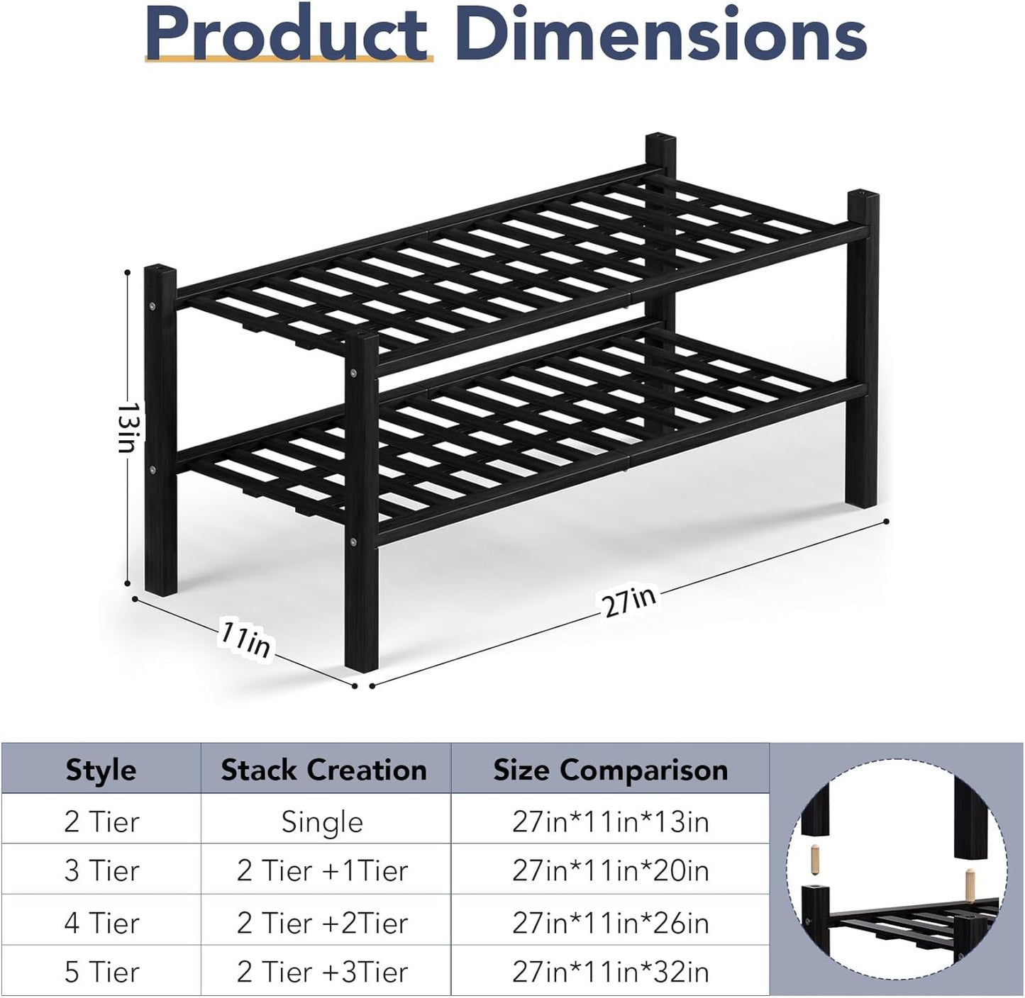 2 Closet,Hallway,Entryway,Small 27"x11"x13" Haddockway Tier Bamboo Shoe Rack Storage Organizer, Multifunctional Free